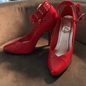ELLIE RED STUDDED STRAPPY HEELS